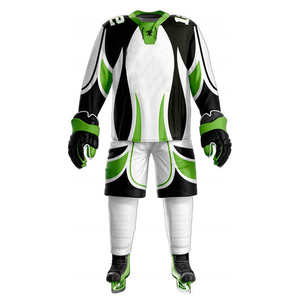 Custom <b>Ice</b> Hockey Jersey and Pants Set Sublimated Print Moisture Wicking Full Sleeve Men's Athletic Uniform White Black Green - Product Image 2
