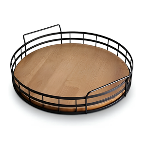 Wood & Iron Round Serving <b>Tray</b> for <b>Tea</b> Coffee Snacks Breakfast Decorative <b>Tray</b> for Dining Table Kitchen Counter Living Room - Product Image 1