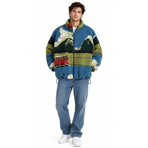 Unisex <b>Fleece</b> Jacket Printed Mountain Scene Zipper Stand Collar Winter Casual Wear Regular Fit <b>Sherpa</b> <b>Fleece</b> Jacket - Product Image 2