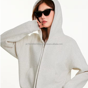 Marca de moda 350G Abrigos de mujer Patrón personalizable Sudaderas con capucha cortas y anchas con forro polar grueso y doble cremallera - Product Image 1