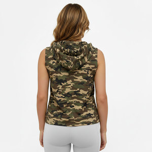 OEM Women's Sublimation Camouflage Design Sleeveless Pullover Hoodies Breathable 100% Cotton French Terry Sleeveless Gym Hoodie - Product Image 2