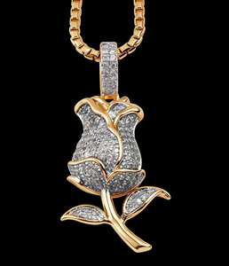 Collar con Colgante de Rosa, Amuleto de Moissanita, Chapado en Oro, Plata de Ley 925, Joyería Floral Hiphop Unisex para Regalo y Fiesta - Product Image 3