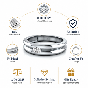 Anillo de Boda Solitario con Diamante Real de 0.10TCW |   Anillo de Compromiso de Oro Blanco Sólido de 14K para Mujer, Joyería Fina, Regalo - Product Image 2