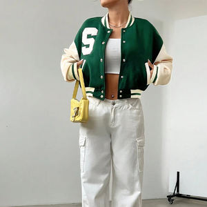 OEM Manufacturer Chenille Embroidery Leather Print StreetWear Baseball Custom Logo Coat for <b>Women</b> Cropped Bomber Varsity <b>Jacket</b> - Product Image 5