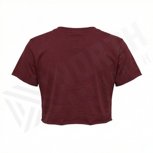 Cropped T Shirts Half Sleeve Slim Fit Crew Neck <b>Blouse</b> Blank Hollow Out Decoration Customized Color Casual Apparel - Product Image 2