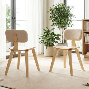 Set di 2 Sedie da Pranzo Imbottite in Velluto Teddy, Design Imbottito in Peluche Beige e Naturale - Product Image 2