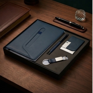 Ensemble de agenda exécutif Aurelux en jute, relié, A5, multicolore, avec porte-stylo et porte-cartes, logo personnalisé, 192 pages, cadeau d'affaires - Product Image 2