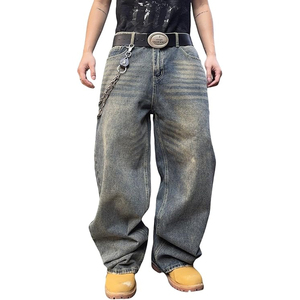 Jean baggy rétro pour homme, coupe large, style streetwear, pantalon décontracté vintage noir - Product Image 1