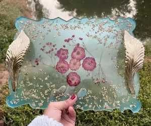 Premium Champagne Gold Resin Round Serving <b>Tray</b> with Metal Handles Modern Elegant Table Organizer Luxury <b>Mirror</b> Finish Platter - Product Image 2