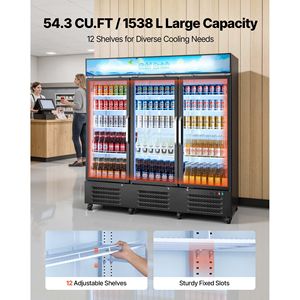 Enfriador de Bebidas Vertical Comercial de 54.3 Pies Cúbicos / 1538L, Refrigerador con 3 Puertas de Vidrio - Product Image 2
