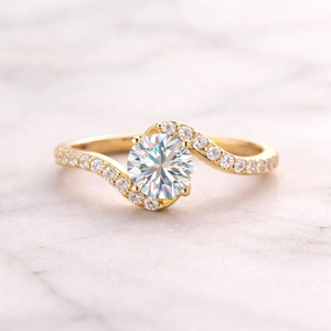 2ct Cut Moissanite Engagement <b>Ring</b> 925 Silver Rhodium Plated Prong Curved Wedding Band <b>Dainty</b> Minimalist Promise <b>Ring</b> for Women - Product Image 1