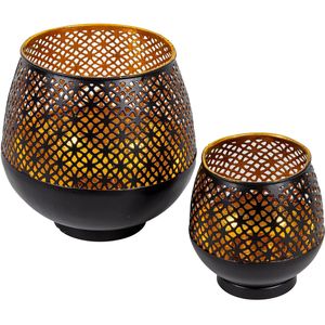 Ensemble de lanternes en fer noir avec motif géométrique découpé, porte-bougie résistant à la chaleur pour la décoration intérieure et l'éclairage d'ambiance - Product Image 1