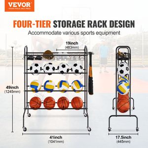 4-Layer rotolamento basamento attrezzature sportive portaoggetti Garage portabottiglie per calcio porta portapacchi ganci cestini - Product Image 2