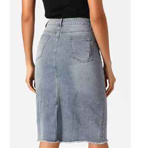 Wholesale New Design Women Casual Denim Skirt with Embroidery High Waist Breathable Superior Quality Knee-Length - Product Image 6