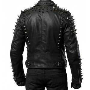 Wholesale Custom Made men's Leather Jacket Metal Spikes Genuine Cowhide Fabric Fashion Genuine studded Leather Jackets - Product Image 2