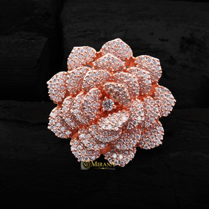 18K Gold Plated Zircon Dual Tone Flower Ring Resizable Women's Band - Product Image 1
