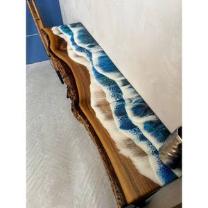 Ocean Wave <b>Epoxy</b> Resin & Wood Live Edge Modern Console <b>Table</b> with Tabletop Installation for Housewarming Home Decor - Product Image 3