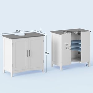 Mobile Bagno Moderno Bianco in Legno Massello con Doppia Anta e Ripiani Regolabili da Terra - Product Image 3