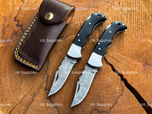 UA Supplies Handmade Damascus Steel Hunting Folding Knife Wood Handle Clip Point Blade Slide Open Mechanism Razor Sharp OEM - Product Image 6