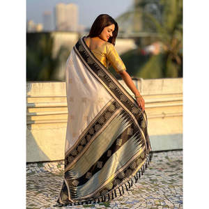 Traditional Zari Contrast Woven Saree <b>Cream</b> Soft Silk <b>Shawl</b> with Elegant <b>Cream</b> Silk Border <b>Cream</b> Silk Saree - Product Image 4