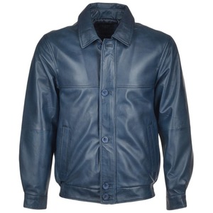 Men's Genuine <b>Leather</b> <b>Jacket</b> Solid Color Turn-down Collar Casual Style Button Closure Autumn Wear - Product Image 1