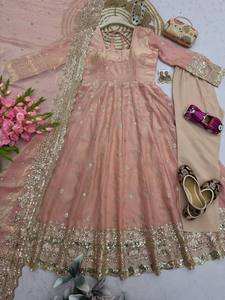 Wedding Premium Elegance Soft silk Anarkali Gown Dupatta Set Fully Stitched Indian Ethnic Outfit Lehenga 3 Pcs Set - Product Image 3