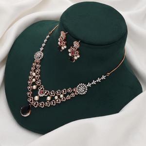 Juego de Joyería de Oro Rosa de 18K con Diamantes Naturales y Perlas, Collar y Aretes Unisex de Lujo para Boda, Piedras con Corte Brillante, Regalo - Product Image 1