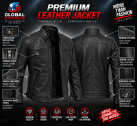 Blouson Moto Homme 2026 en Cuir de Vachette Véritable Noir Respirant Coupe Slim Col Montant Fermeture Éclair Style Motard Hiver