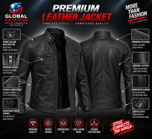 Chaqueta de Motociclista para Hombre 2026, Negra, de Cuero Vacuno Genuino, Transpirable, Corte Ajustado, Cuello Alto, Cierre de Cremallera, Estilo Biker, para Invierno - Product Image 6
