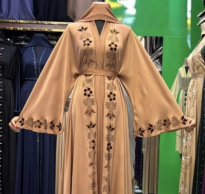 Wholesale Umbrella Abaya Stone Work Handmade Sequined Arabic Dubai Style Full Flare Nida Fabric Evening Party Dress - Product Image 1