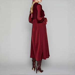 Custom Luxury Daily Woman Maxi Dress Smocked Design Detachable <b>Neck</b> <b>Tie</b> Belt Western Knit Vest Solid Cotton 2pcs - Product Image 1