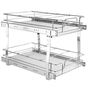 Cassetti Scorrevoli in Acciaio a 2 Livelli per Carichi Pesanti, 14" Lx21" Px15" H, Ripiani Estraibili per Dispensa, Cassetti Scorrevoli per Armadi, Organizzatore per Armadietti - Product Image 1