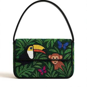 Bolso de Hombro con Cuentas de Semillas Tropicales y Patrón de Mono, Bolso Cruzado Artesanal Hecho a Mano para Mujer, Bolso de Noche Personalizado para Fiestas y Eventos - Product Image 1