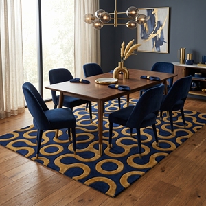Handmade Abstract Geometric Cut Pile Non-Slip Medium Pile Modern Tufted Wool/Cotton Area Rug Navy Blue Mustard Gold - Product Image 3