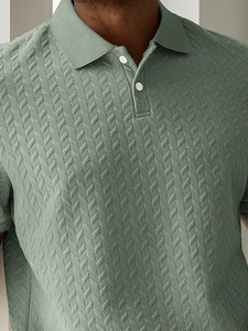 T-shirt à manches courtes en tricot jacquard géométrique vert sauge pour homme, style Old Money, élégance française, décontracté pour l'été - Product Image 4