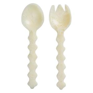 Ensemble cuillère et fourchette à salade effet marbre crème ivoire minimaliste, fait main, élégant, vaisselle de cuisine pour dîner et buffet - Product Image 2