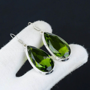 Natural Peridot Topaz <b>Silver</b> <b>Earrings</b> 925 <b>Sterling</b> <b>Silver</b> Handmade Gemstone <b>Dangle</b> <b>Earrings</b> Wholesale - Product Image 6