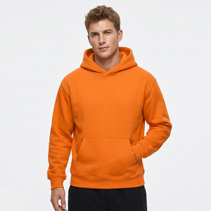 Men's <b>Orange</b> Hooded <b>Fleece</b> Sweatshirt Oversized Fit Casual Solid Pullover Front Pocket Winter Wear Digital Printing Anti-Wrinkle - Product Image 2