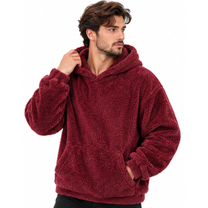ASKIM IMPEX Oversized Hooded <b>Fleece</b> <b>Sweatshirt</b> Solid Color Pocket Design Casual Winter Wear Red Men's Hoodies & <b>Sweatshirts</b> - Product Image 2