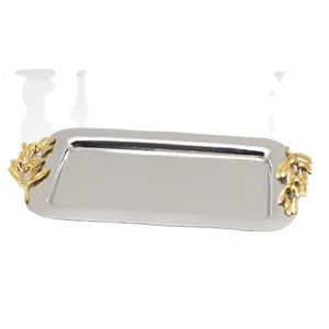 Bandeja de Servicio Elegante para Alimentos, Bandeja Rectangular de Metal con Asas de Hoja de Olivo Dorada a un Precio Excelente - Product Image 1