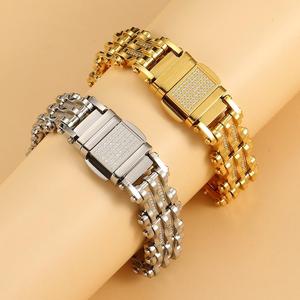Premium Stainless Steel Luxury Crystal Link Wrist Bracelet Secure Clasp Fashion Statement Accessory Gift for <b>Men</b> Women - Product Image 1