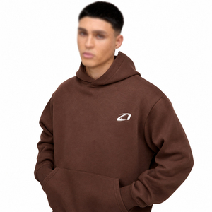 Export Sweat-shirt à capuche marron pour homme en molleton de coton épais, coupe décontractée, et pantalon de survêtement coupe droite, Automne Hiver, Logo personnalisé - Product Image 3