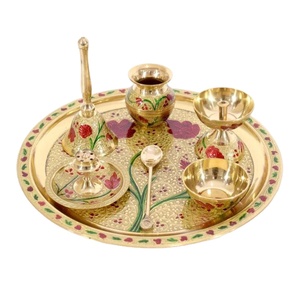 Handpaint 12" Round Thali Brass Pooja Thali Diwali Gift <b>Sets</b> Wedding Occasion Decor Return Gift Ideas Bcest Price Luxury Gift - Product Image 1
