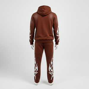 <b>High</b> Quality Winter Adult Tracksuits Men and Women 2 Piece 100% Cotton Streetwear Rhinestones Sun Faded Screen Print Logo Set - Product Image 4