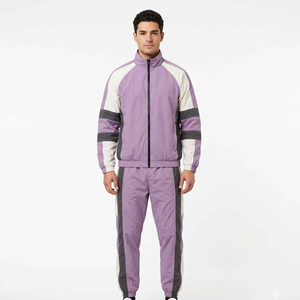 Survêtement en nylon pour homme avec panneaux à points diamantés, veste zippée et pantalon assorti, tenue de sport légère pour la salle de sport, l'entraînement et les loisirs - Product Image 1