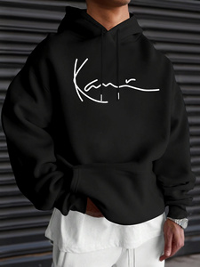 Sweat-shirt à capuche oversize noir en coton et polyester, imprimé, style streetwear, logo personnalisé - Product Image 1
