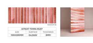กระเบื้องบุผนังเซรามิกเคลือบเงาคุณภาพพรีเมียม KITKAT TERRA RUST |   ดีไซน์ลายเส้นสีดินเผาอบอุ่น |   100×300มม. | - Product Image 4