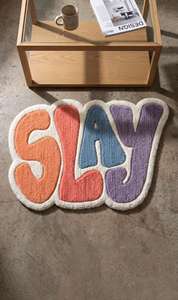 Tapis de sol tufté à la main avec typographie Unique Slay, motif lettres multicolores pastel, pour salon et chambre - Product Image 3