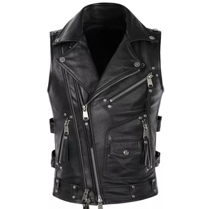 Meilleur gilet en cuir véritable pour homme, style motard, vêtement décontracté, tissu tricoté, taille plus, idéal pour l'hiver - Prix bas - Product Image 1