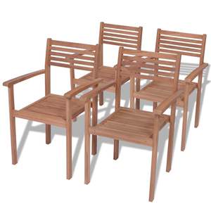 Juego de 4 Sillas Apilables para Patio, Madera de Teca Cálida con Acabado Liso Estándar, Muebles Duraderos para Exteriores - Product Image 1